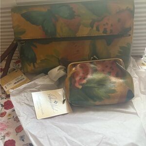 Patricia Nash Butterfly Print Clutch and Wristlet/coin Set - Green and Yellow